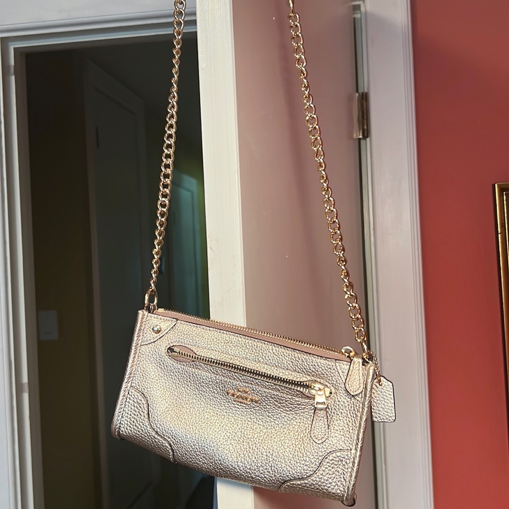 Coach Metallic crossbody bag gold small like new in great condition